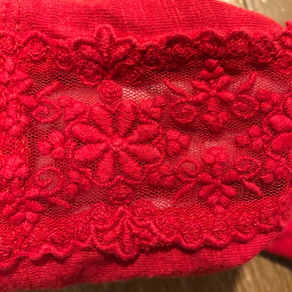 A&F Red Long-Sleeve Henley with Lace Details - Picture 3 of 5